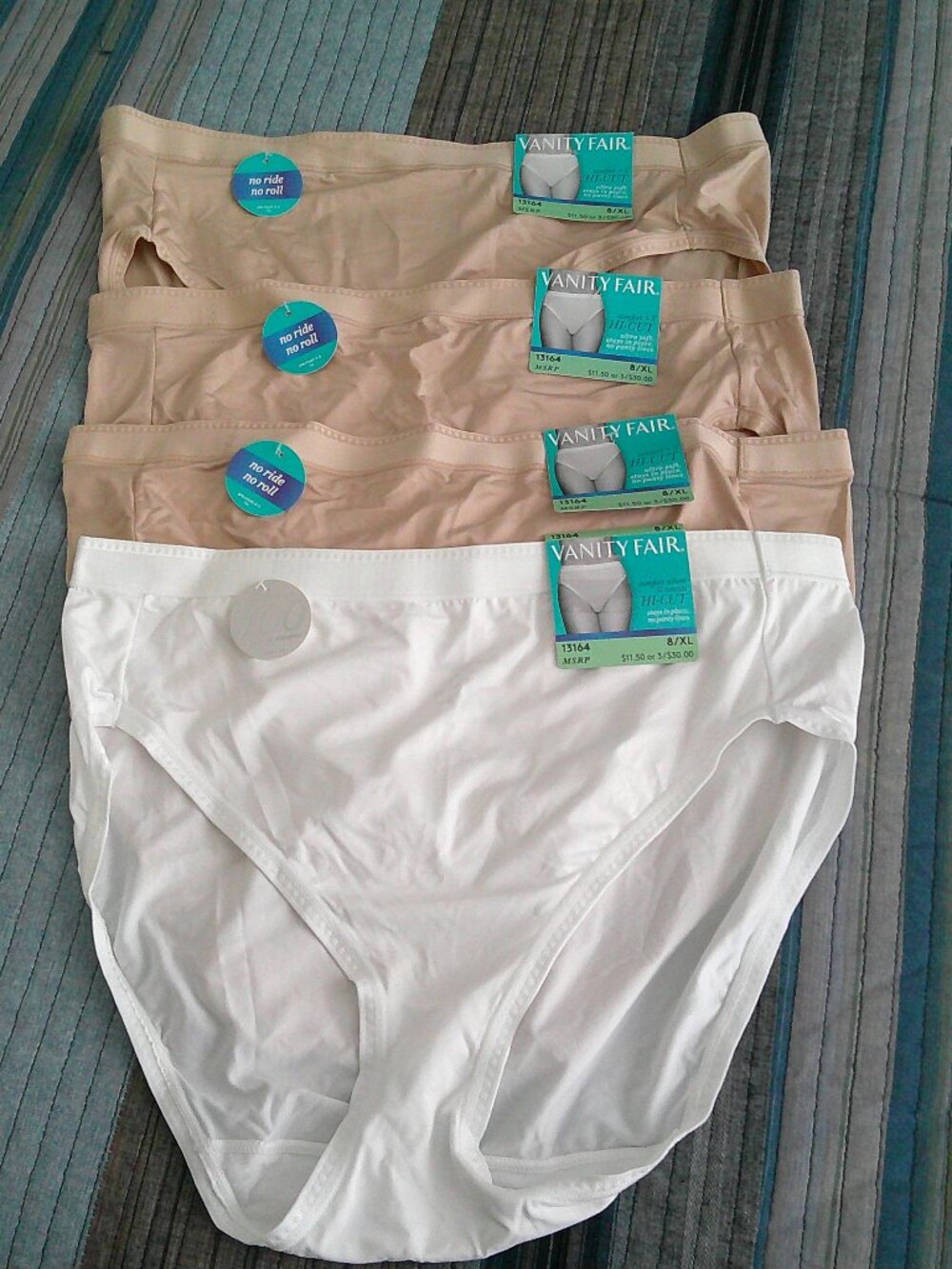 4 Pairs Vanity Fair Comfort Hi-Cut Ultra Soft Panties  White and tan NWT Size 8